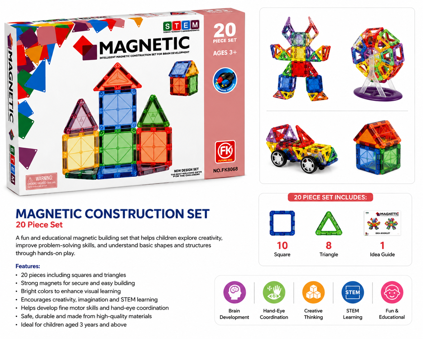 Magnetic Construction Set – 20 Pieces