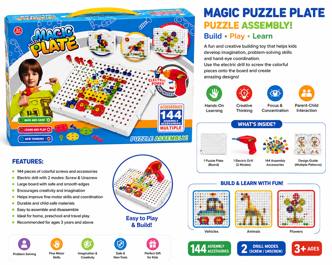 Magic Puzzle Plate – Educational Construction Set (144 Pieces)