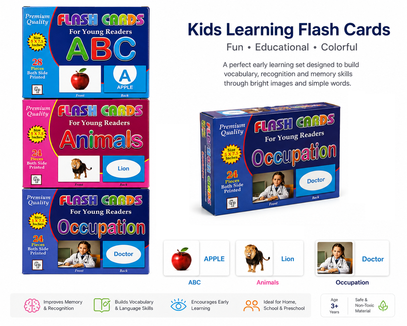 Kids Learning Flash Cards (Pack of 5)